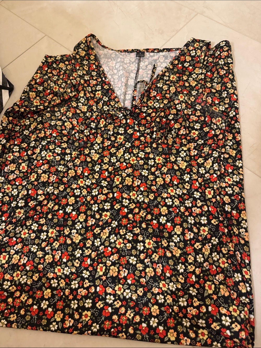 Floral V-Neck Women's dress in Black with Red & Cream Flowers